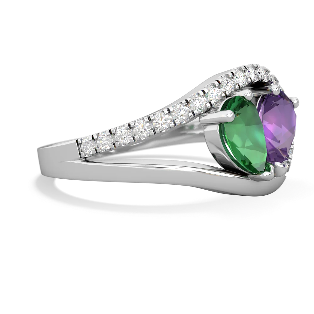 Lab Emerald Nestled Heart Keepsake 14K White Gold ring R5650