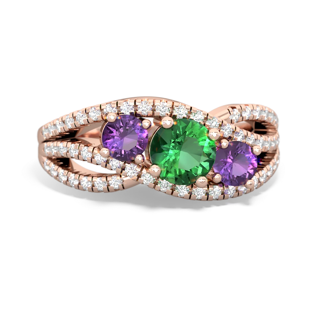 Lab Emerald Three Stone Aurora 14K Rose Gold ring R3080