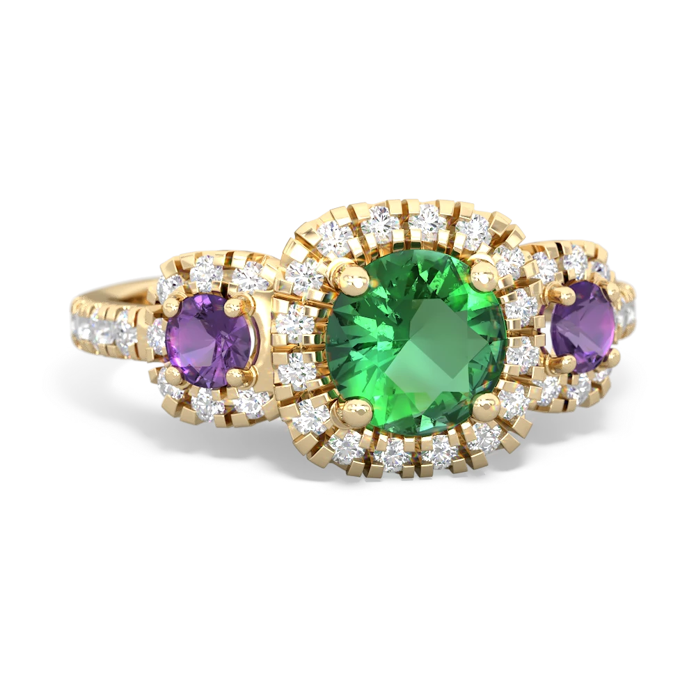 Lab Emerald Regal Halo 14K Yellow Gold ring R5350