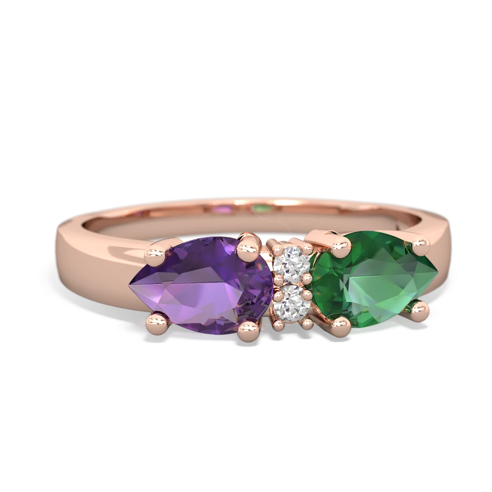 Lab Emerald Pear Bowtie 14K Rose Gold ring R0865