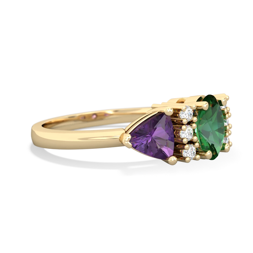 Lab Emerald Antique Style Three Stone 14K Yellow Gold ring R2186