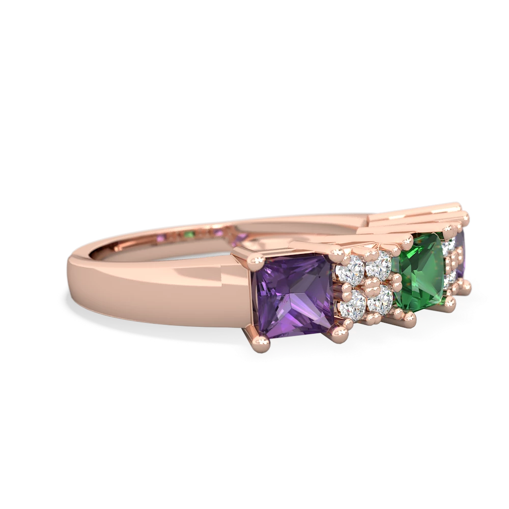 Lab Emerald Three Stone Diamond Cluster 14K Rose Gold ring R2592