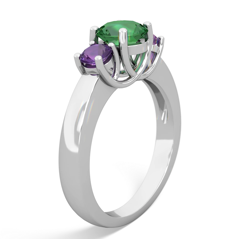 Lab Emerald Three Stone Round Trellis 14K White Gold ring R4018