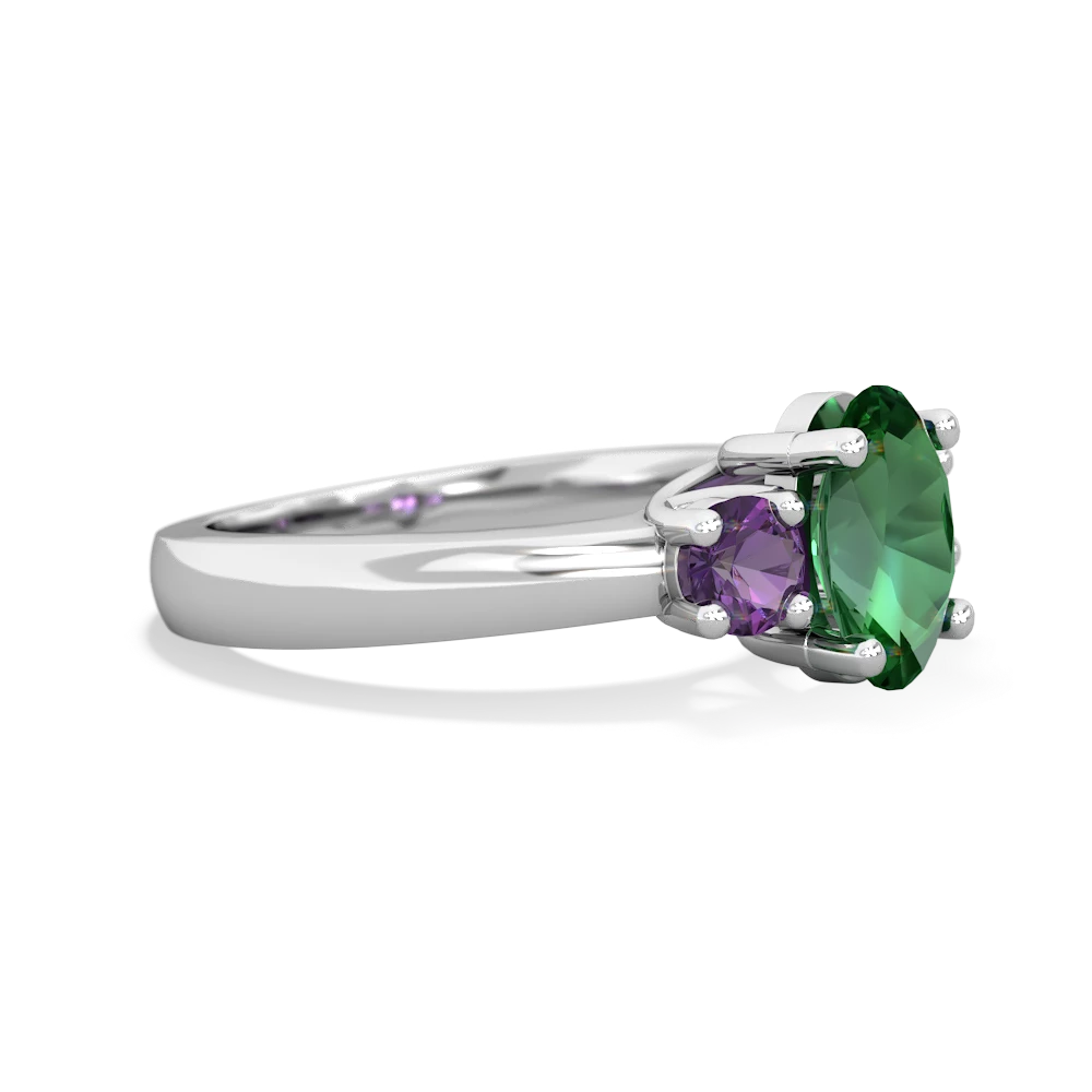 Lab Emerald Three Stone Oval Trellis 14K White Gold ring R4024