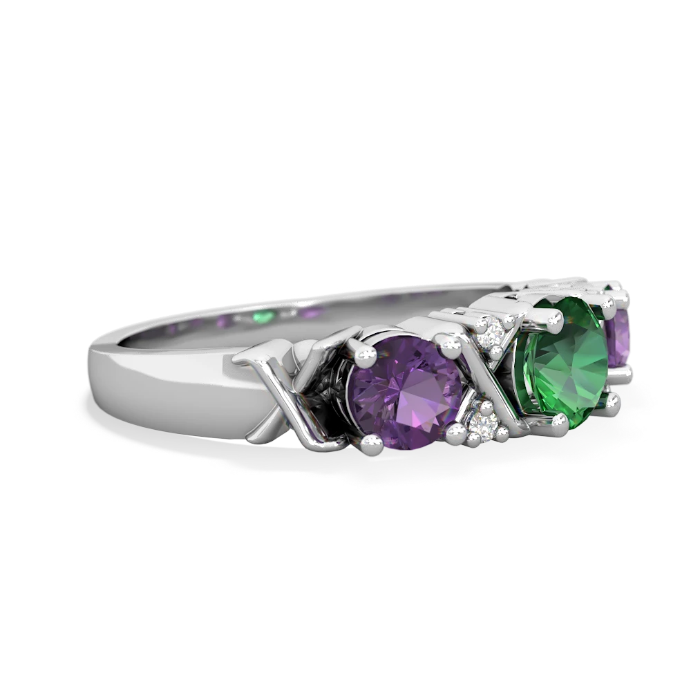 Lab Emerald Hugs And Kisses 14K White Gold ring R5016