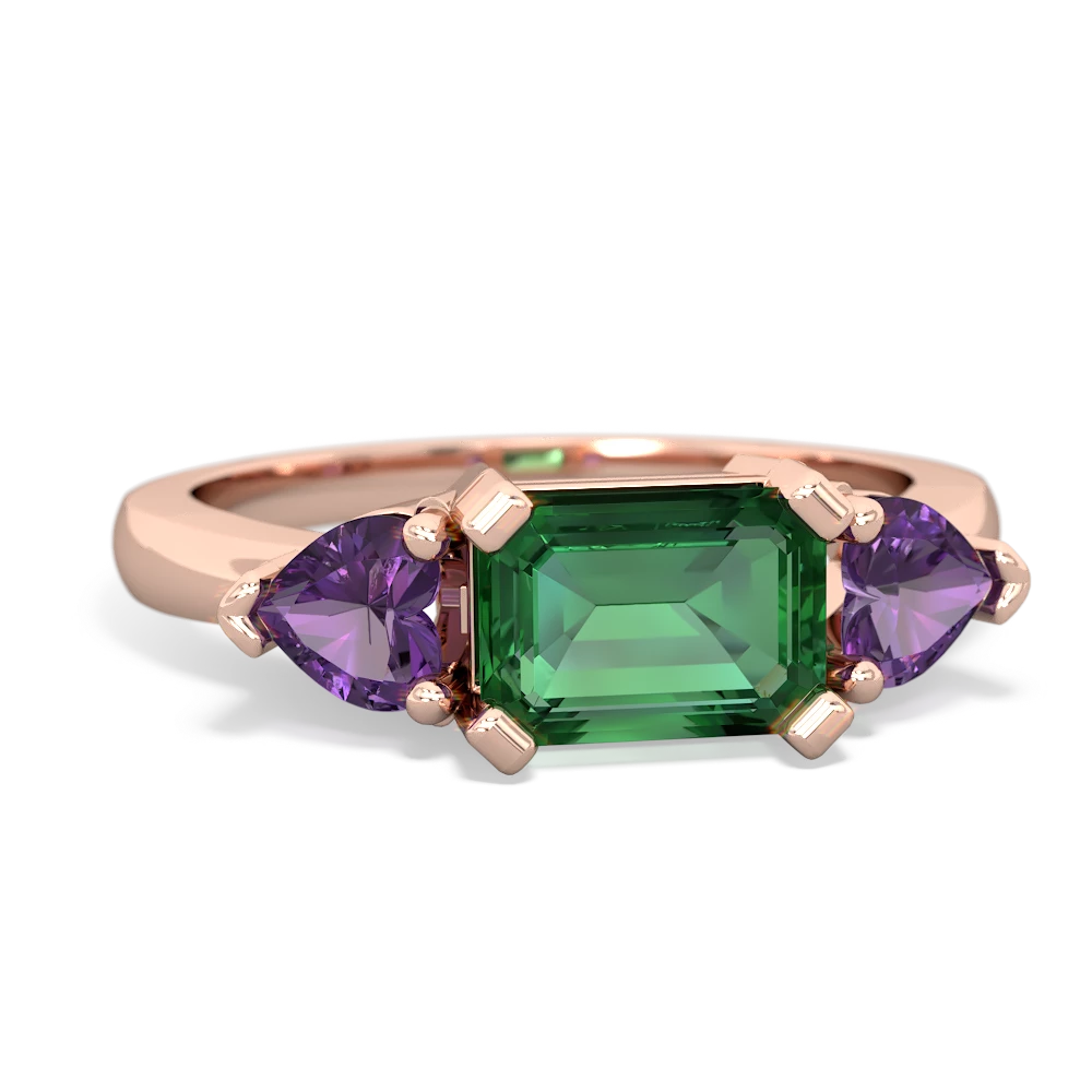 Lab Emerald Three Stone 14K Rose Gold ring R5235