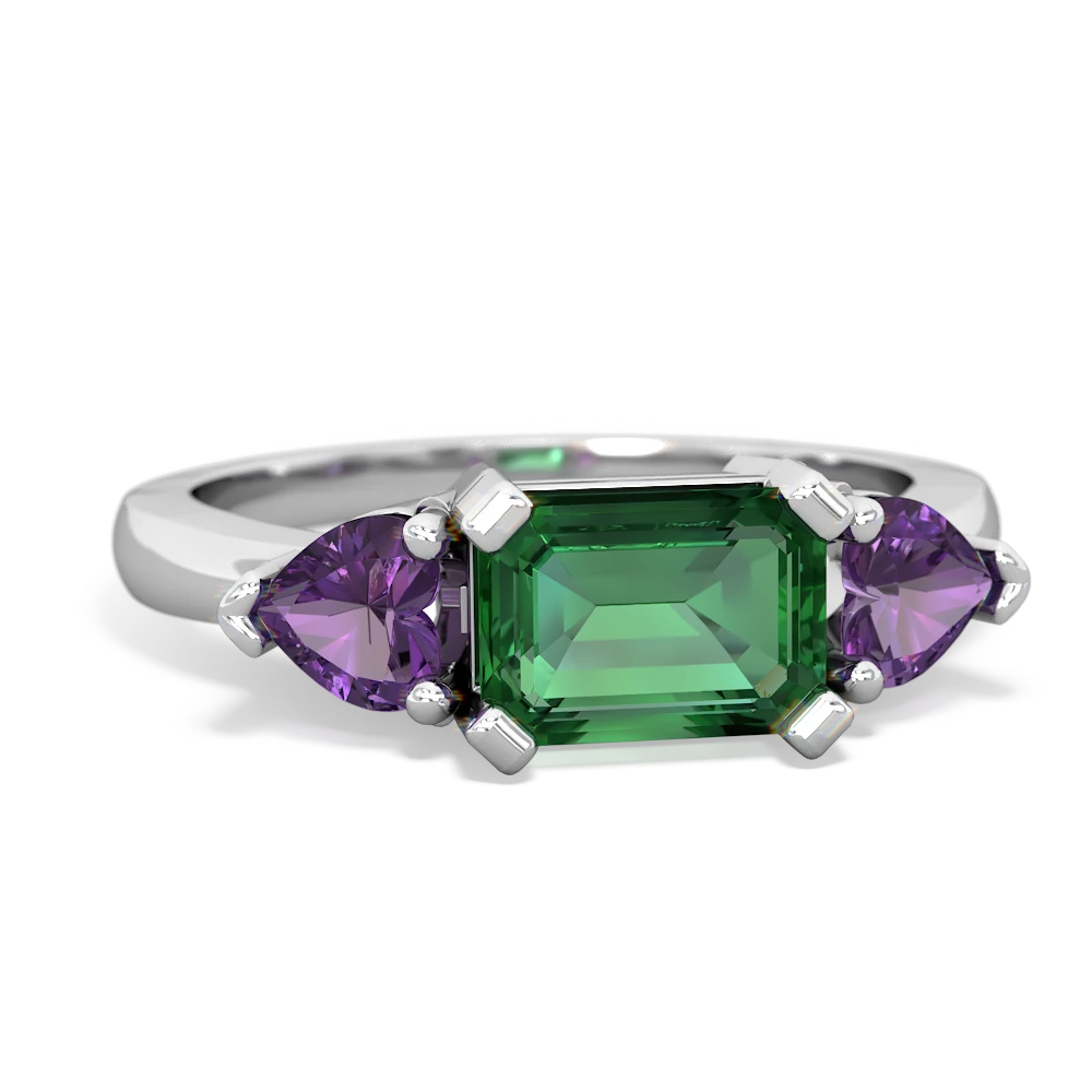 Lab Emerald Three Stone 14K White Gold ring R5235