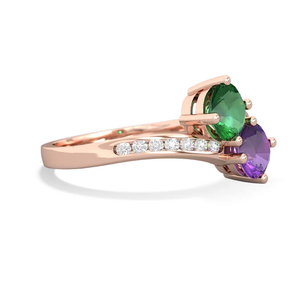 Lab Emerald Channel Set Two Stone 14K Rose Gold ring R5303