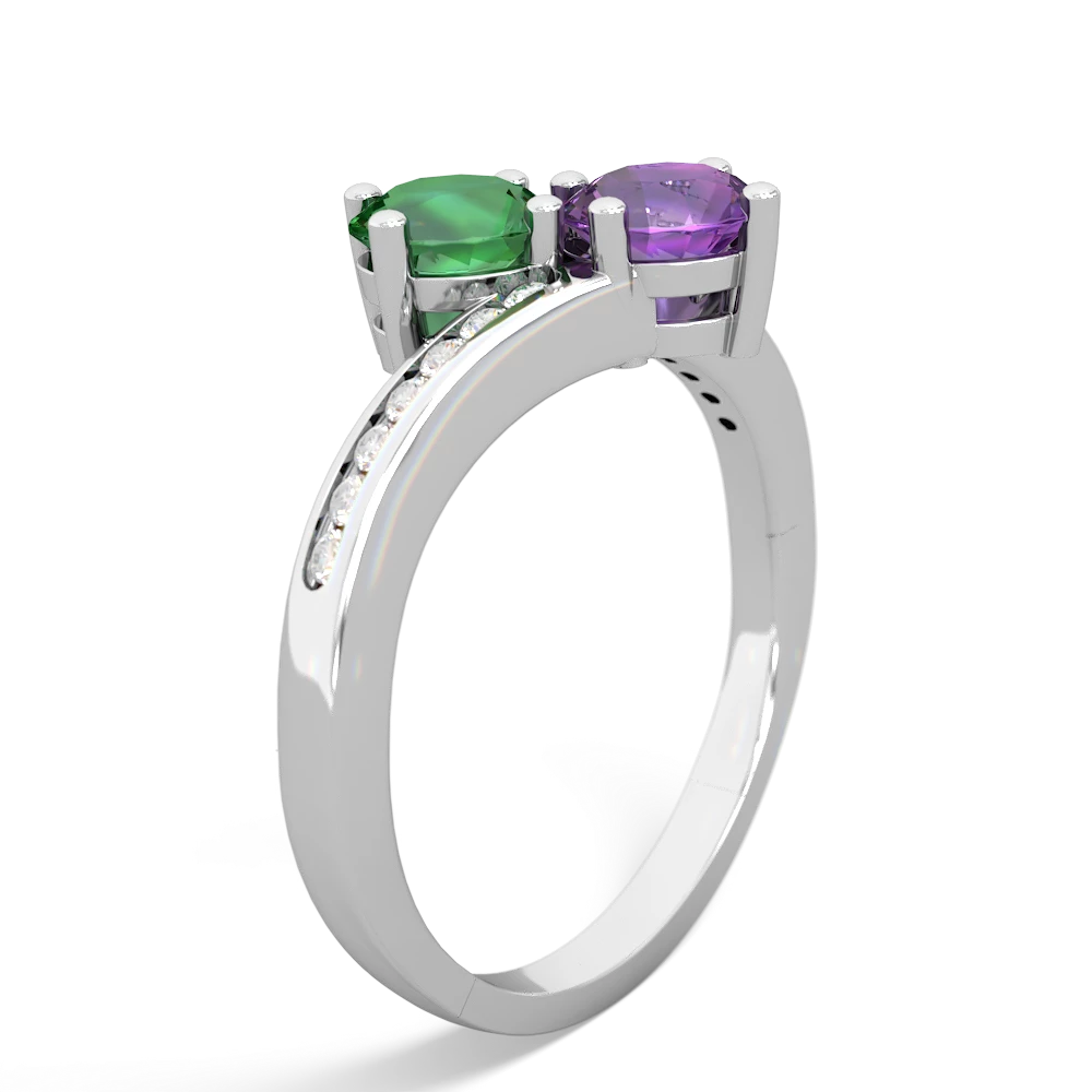 Lab Emerald Channel Set Two Stone 14K White Gold ring R5303