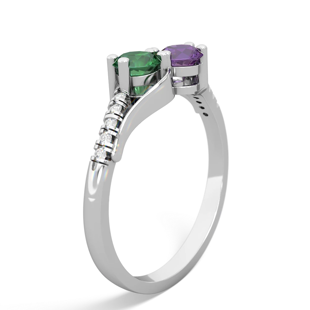 Lab Emerald Infinity Pave Two Stone 14K White Gold ring R5285