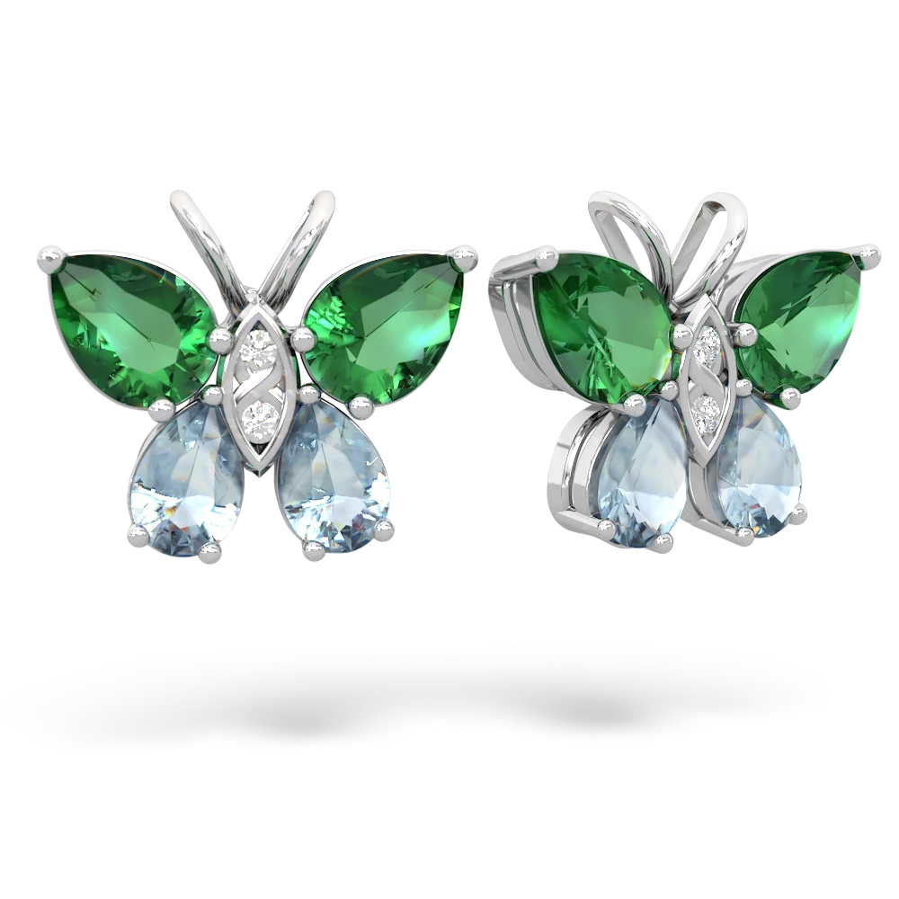 Lab Emerald Butterfly 14K White Gold earrings E2215