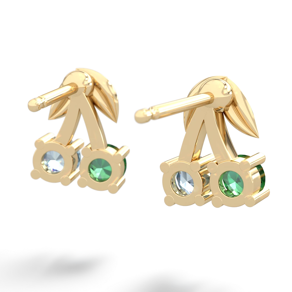 Lab Emerald Sweet Cherries 14K Yellow Gold earrings E7001