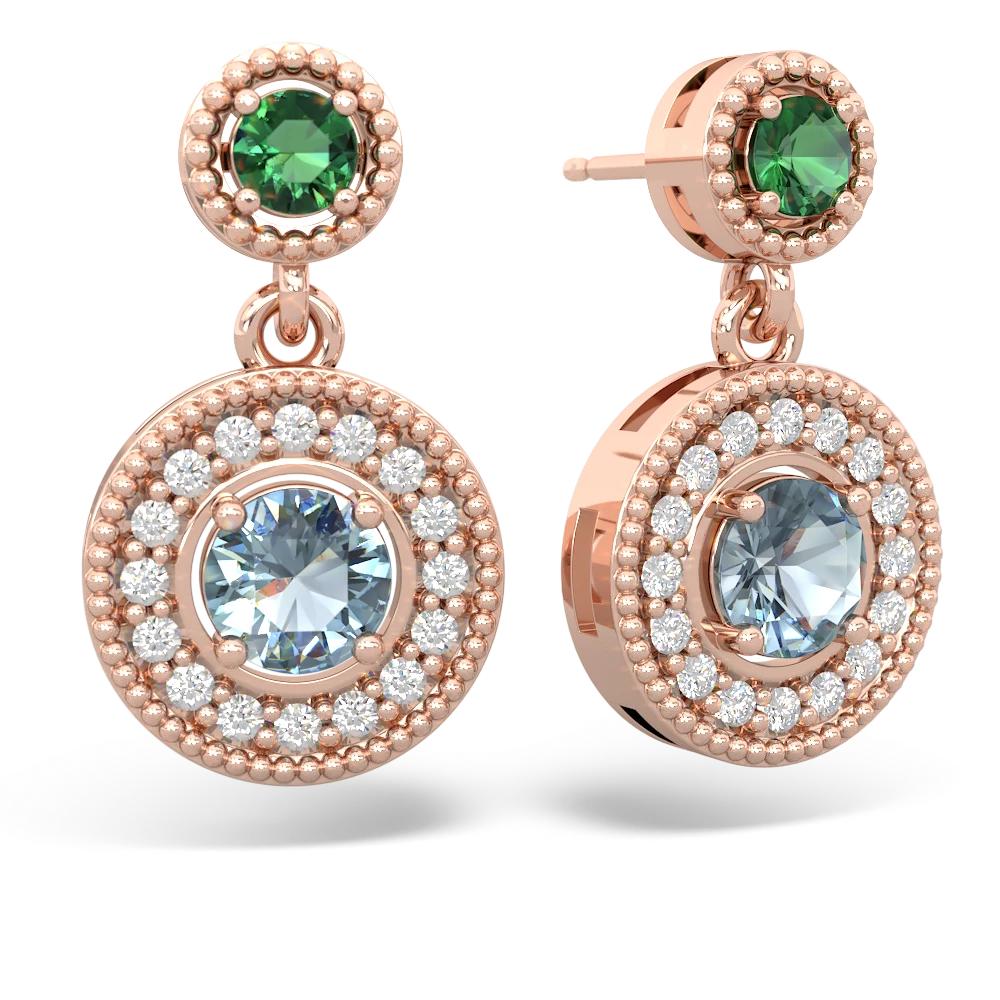 Lab Emerald Halo Dangle 14K Rose Gold earrings E5319