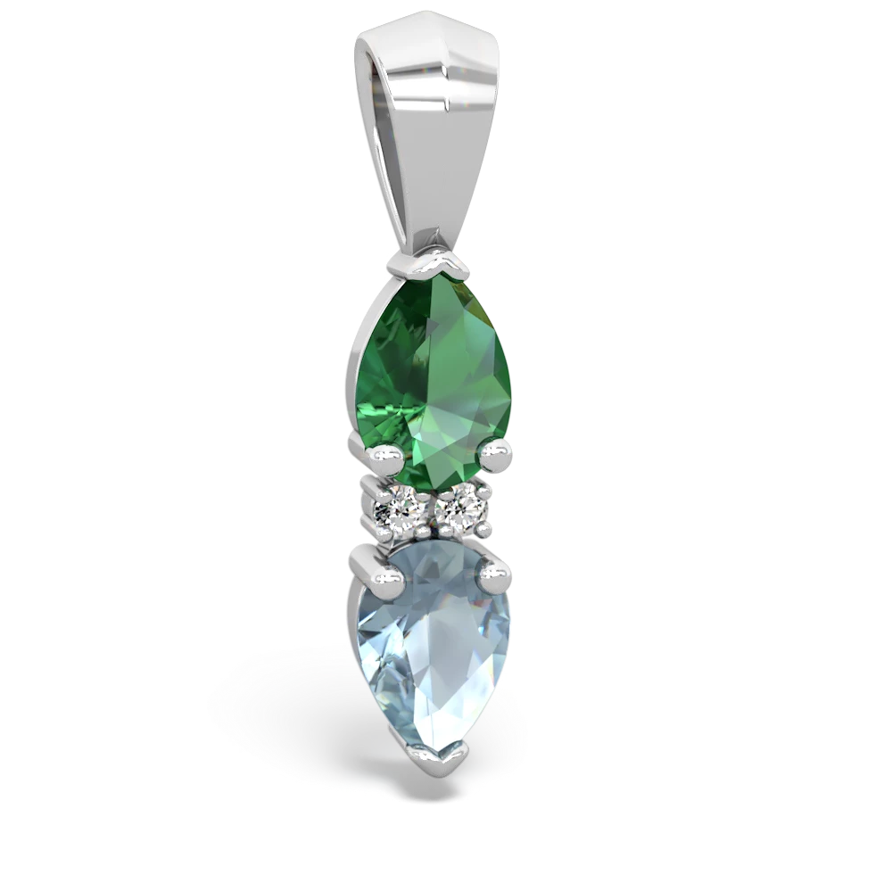 Lab Emerald Bowtie Drop 14K White Gold pendant P0865