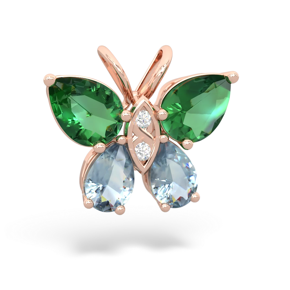 Lab Emerald Butterfly 14K Rose Gold pendant P2215