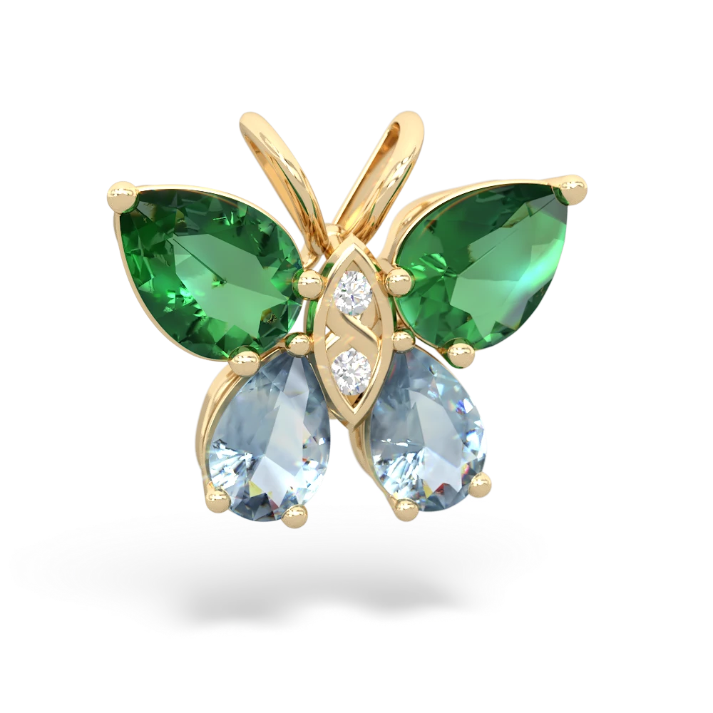 Lab Emerald Butterfly 14K Yellow Gold pendant P2215