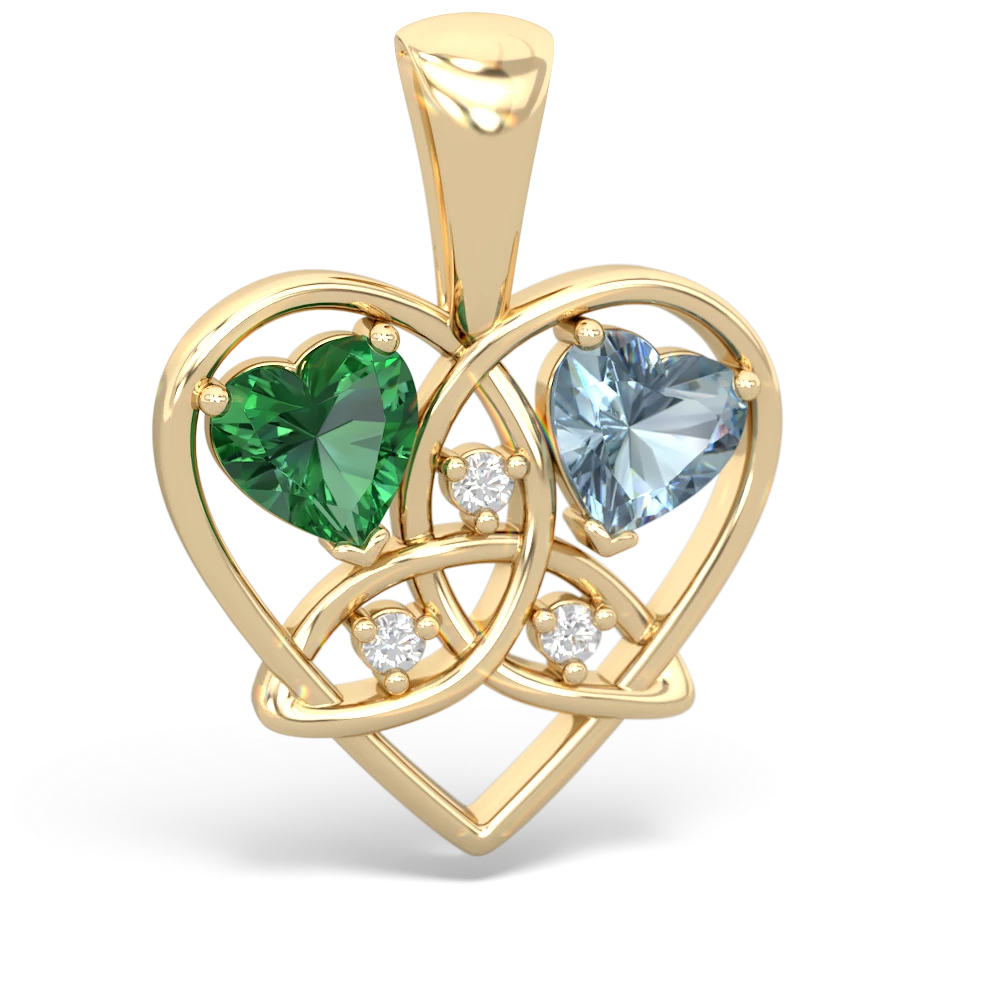 Lab Emerald Celtic Trinity Heart 14K Yellow Gold pendant P5331