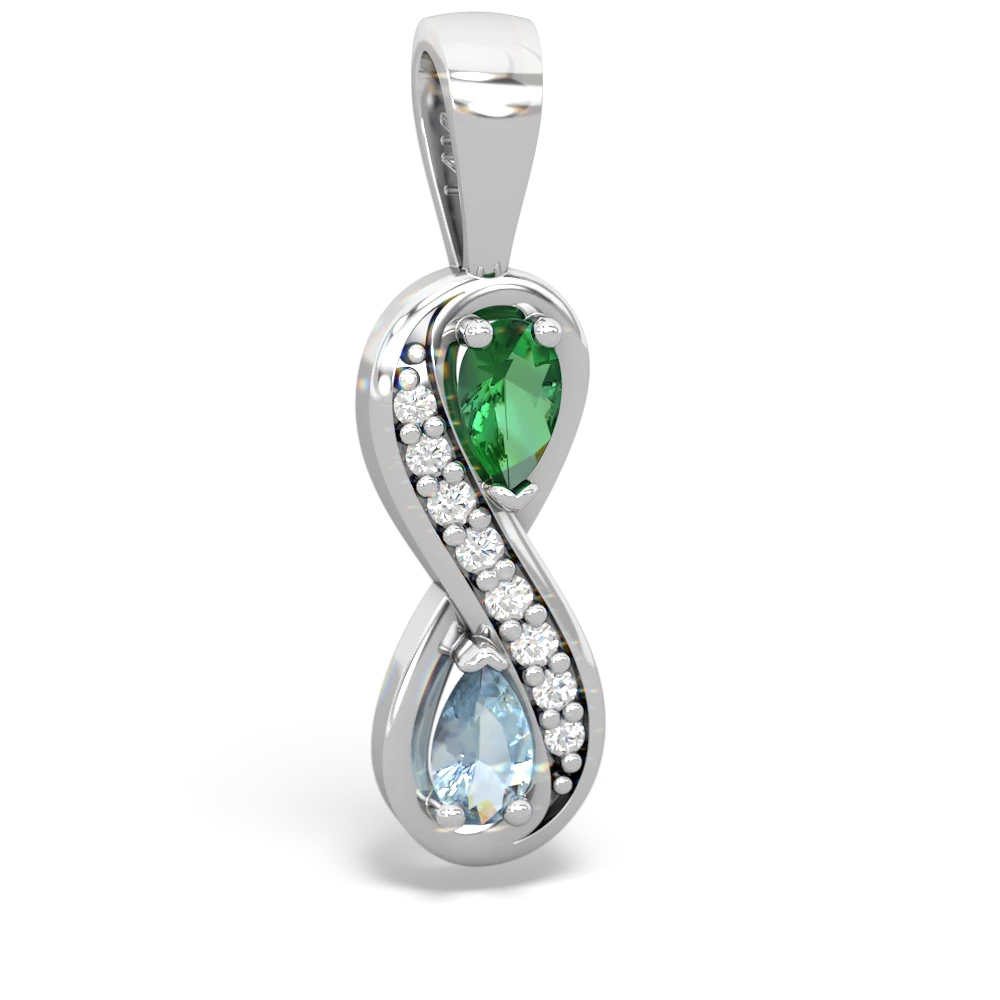 Lab Emerald Diamond Infinity 14K White Gold pendant P5390