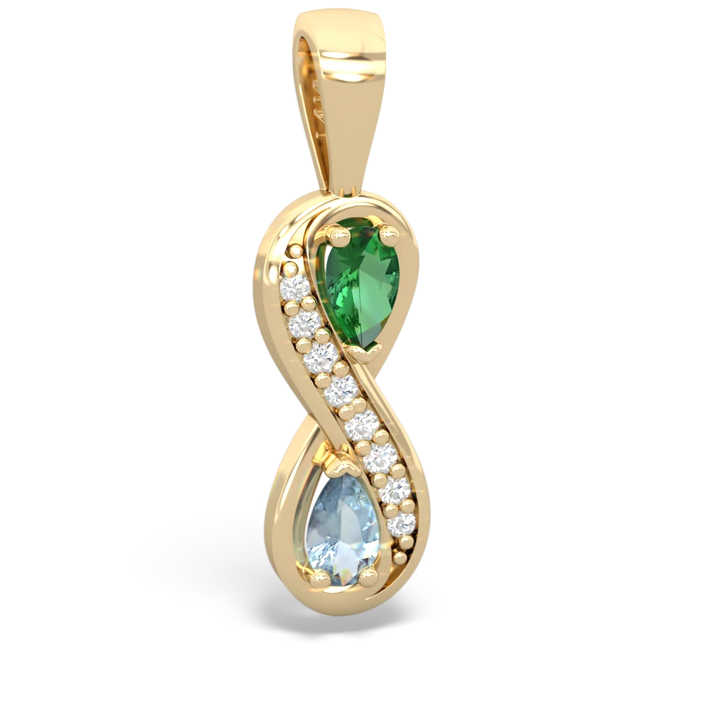 Lab Emerald Diamond Infinity 14K Yellow Gold pendant P5390