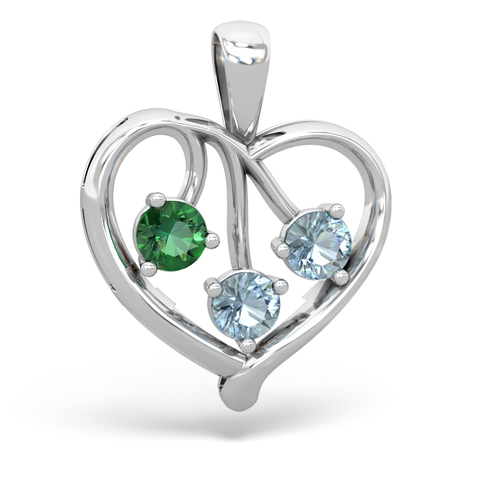 Lab Emerald Glowing Heart 14K White Gold pendant P2233