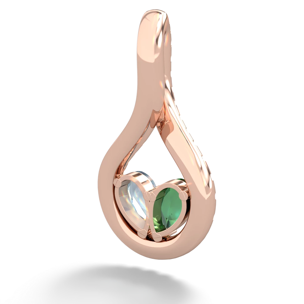 Lab Emerald Pave Twist 'One Heart' 14K Rose Gold pendant P5360