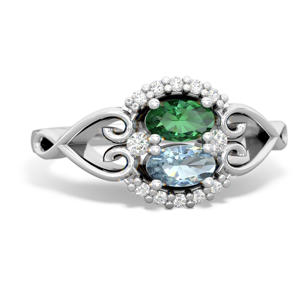 Lab Emerald Love Nest 14K White Gold ring R5860