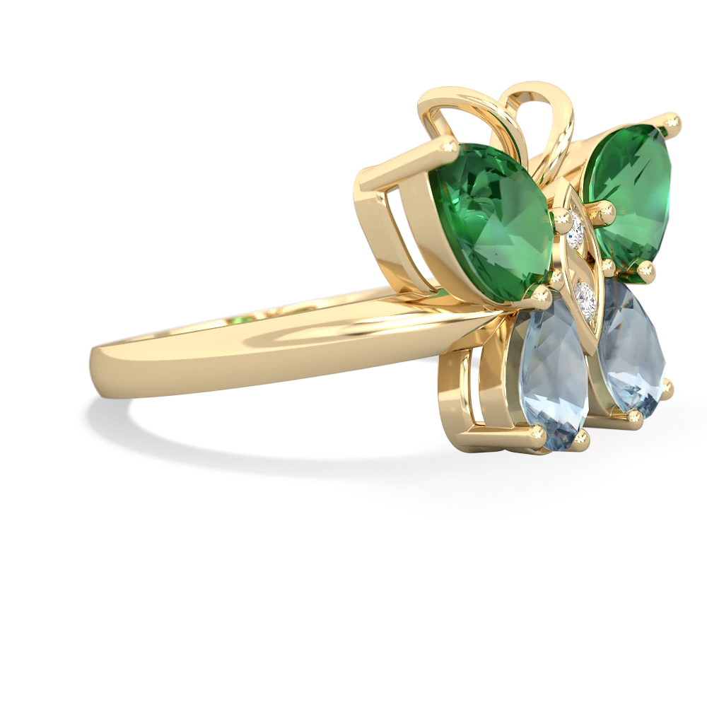 Lab Emerald Butterfly 14K Yellow Gold ring R2215