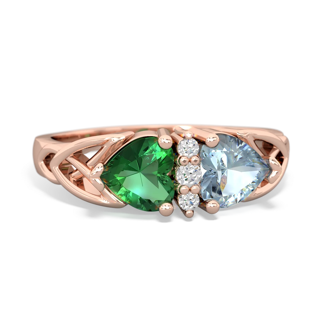 Lab Emerald Celtic Knot Double Heart 14K Rose Gold ring R5040