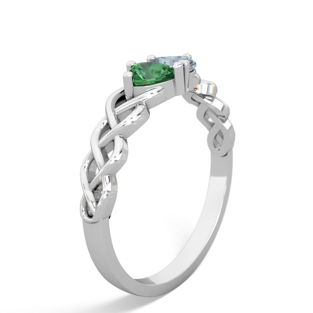 Lab Emerald Heart To Heart Braid 14K White Gold ring R5870