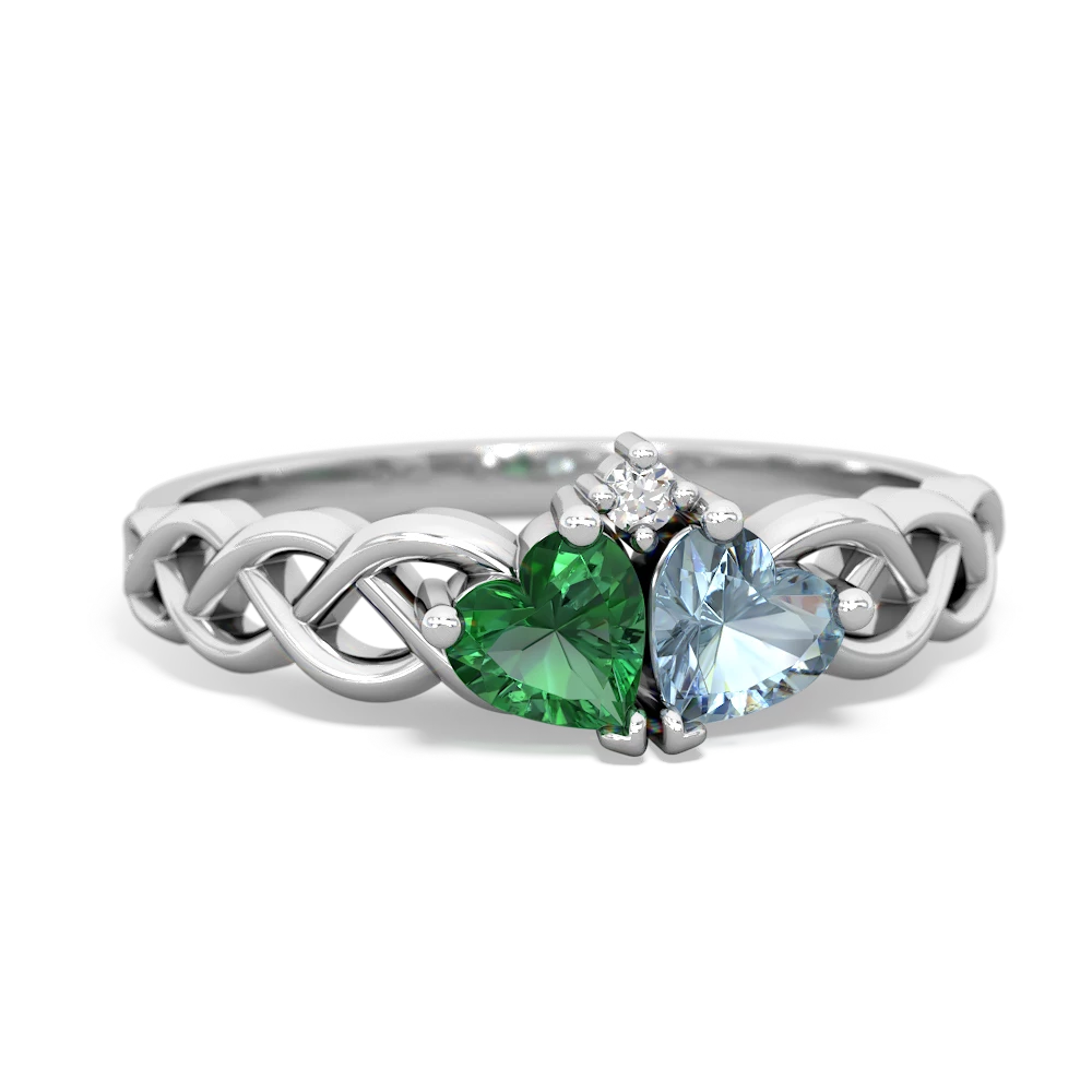 Lab Emerald Heart To Heart Braid 14K White Gold ring R5870