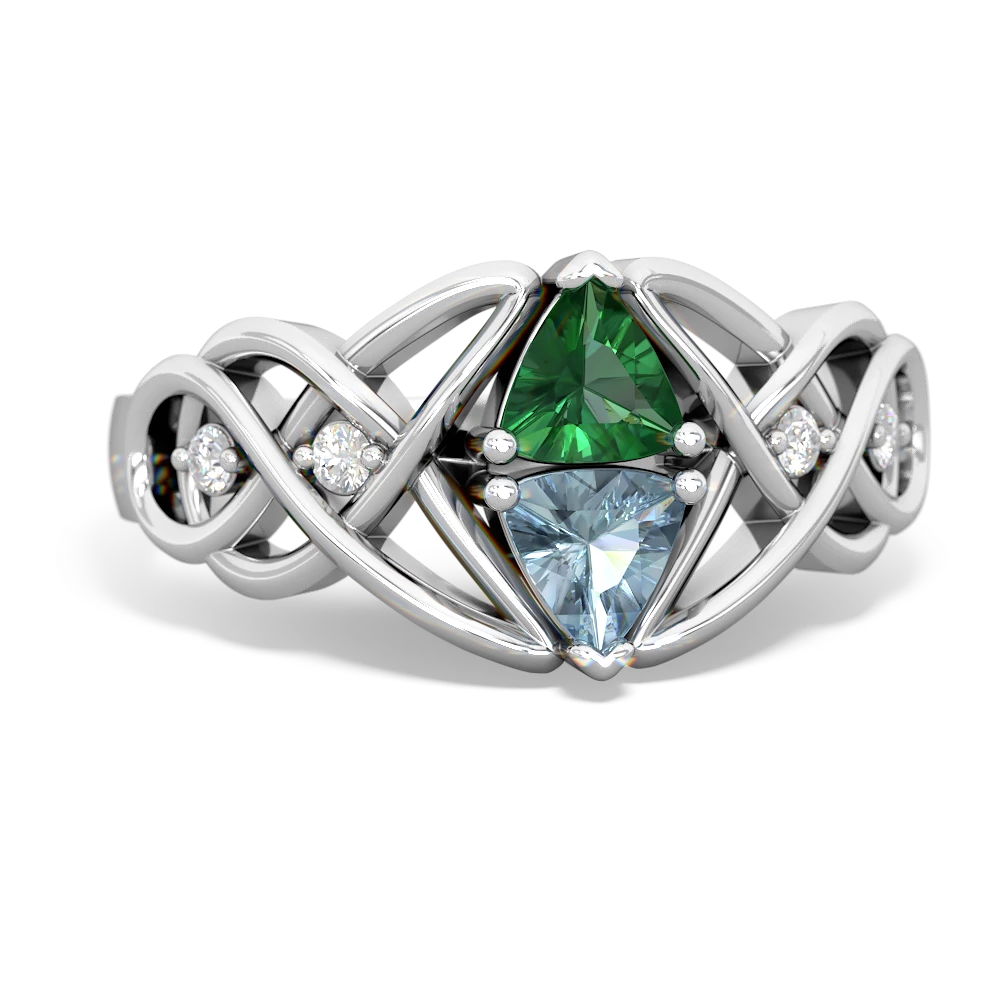 Lab Emerald Keepsake Celtic Knot 14K White Gold ring R5300