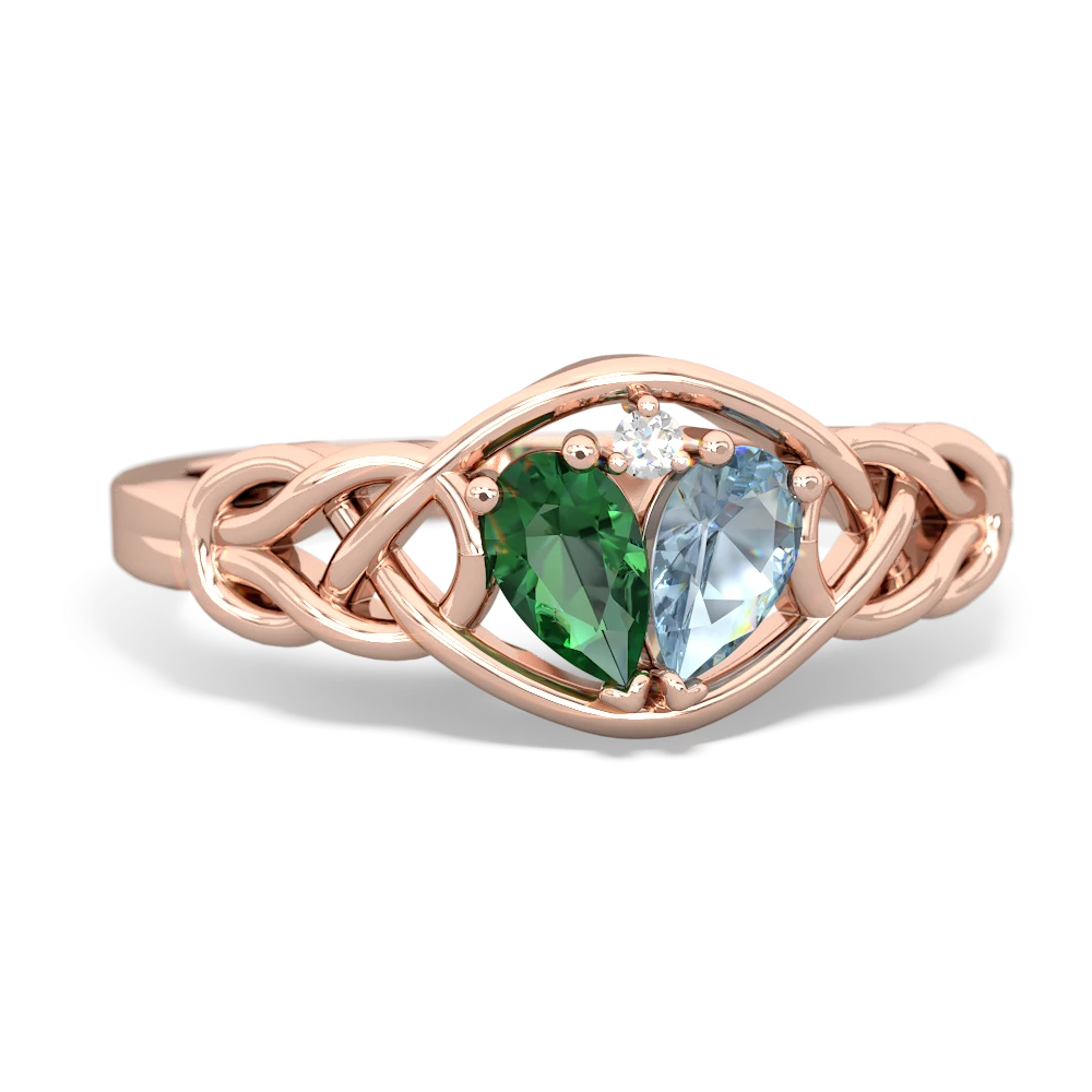 Lab Emerald Celtic Love Knot 14K Rose Gold ring R5420