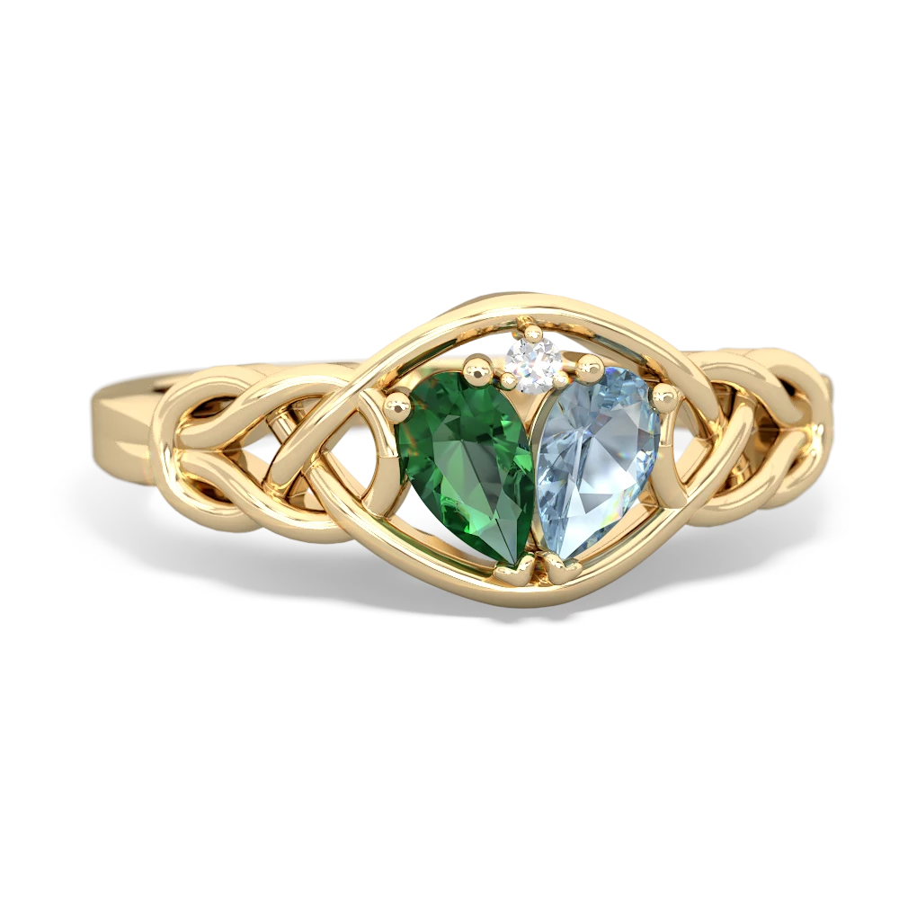 Lab Emerald Celtic Love Knot 14K Yellow Gold ring R5420