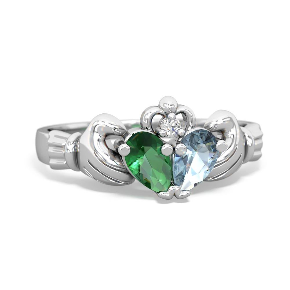 Lab Emerald 'Our Heart' Claddagh 14K White Gold ring R2388