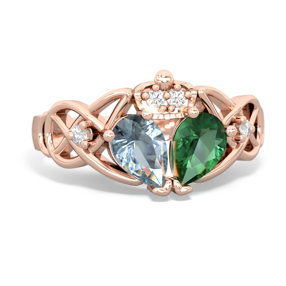 Lab Emerald 'One Heart' Celtic Knot Claddagh 14K Rose Gold ring R5322