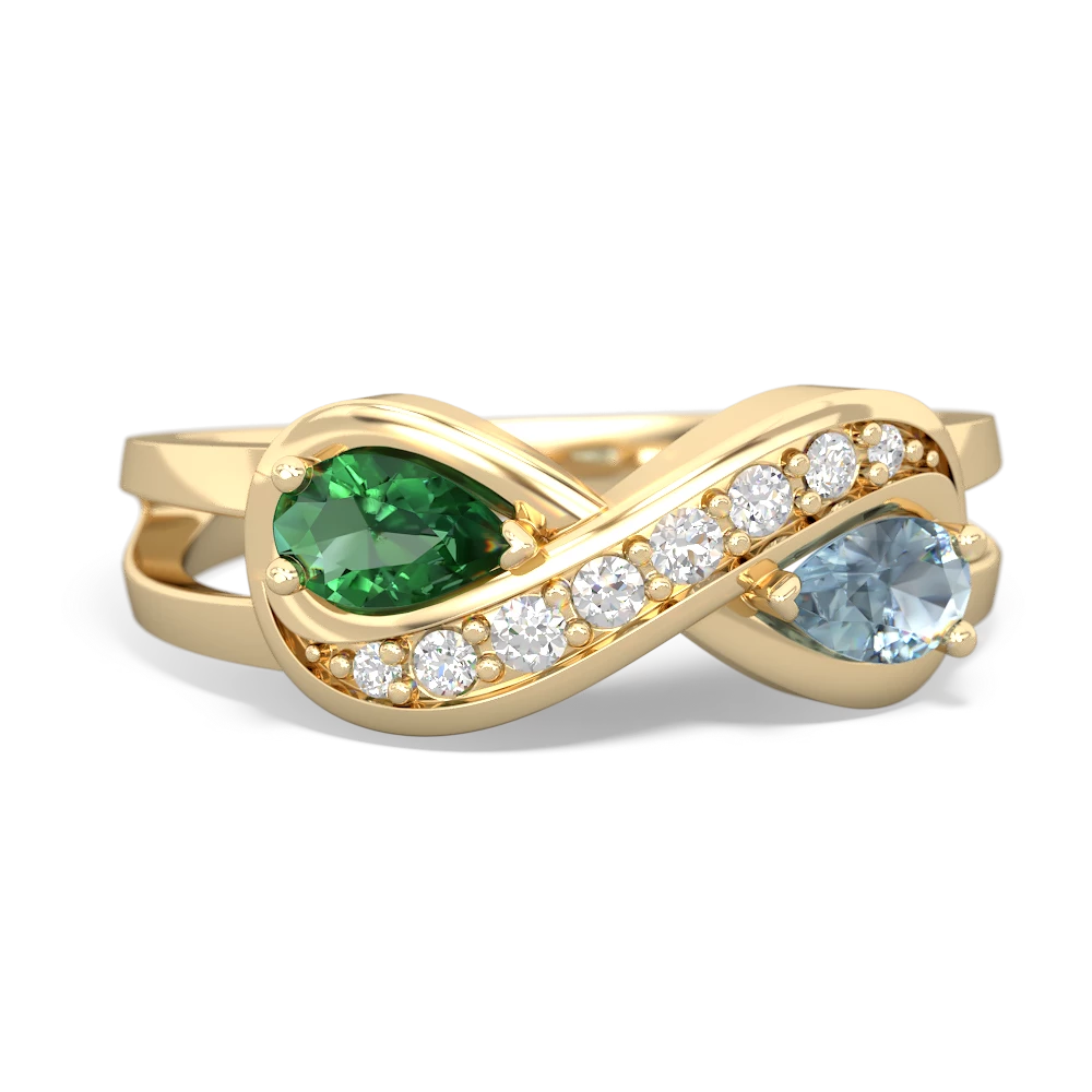 Lab Emerald Diamond Infinity 14K Yellow Gold ring R5390