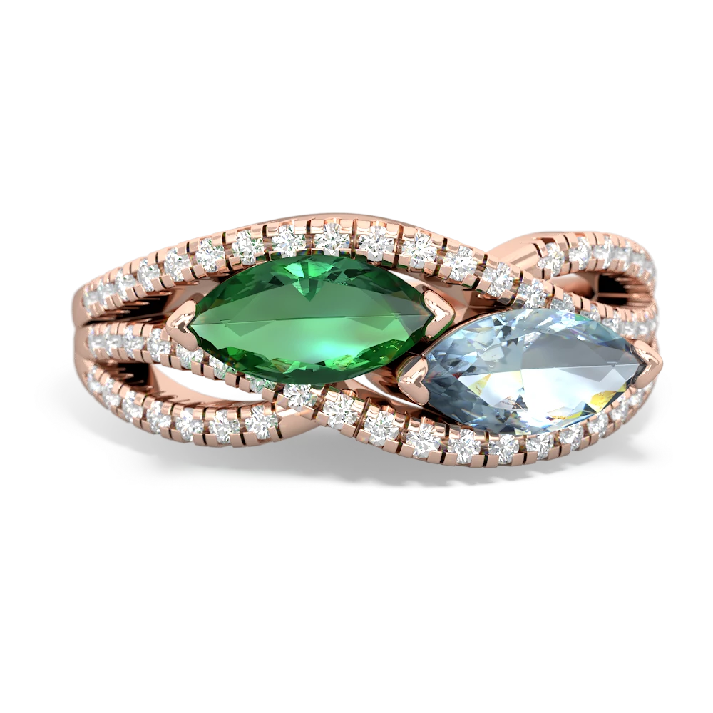 Lab Emerald Diamond Rivers 14K Rose Gold ring R3070