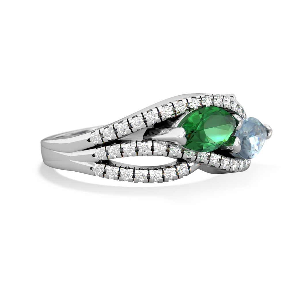 Lab Emerald Diamond Rivers 14K White Gold ring R3070