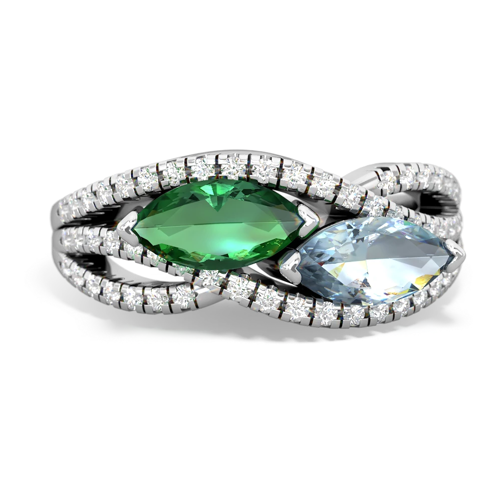Lab Emerald Diamond Rivers 14K White Gold ring R3070