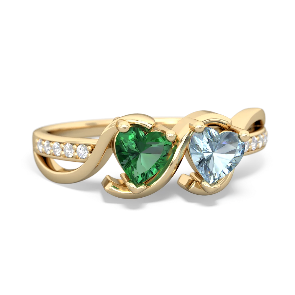 Lab Emerald Side By Side 14K Yellow Gold ring R3090