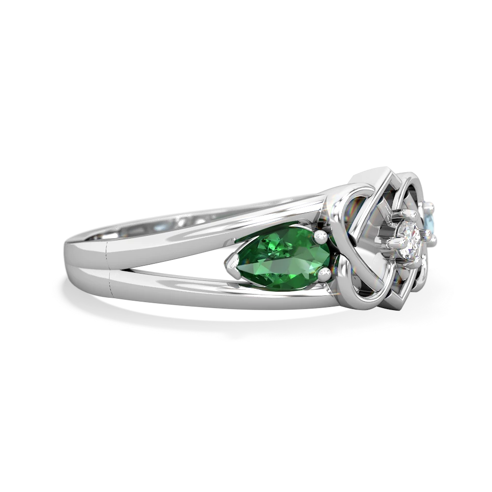 Lab Emerald Hearts Intertwined 14K White Gold ring R5880