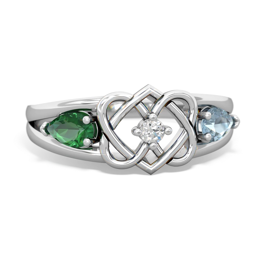 Lab Emerald Hearts Intertwined 14K White Gold ring R5880