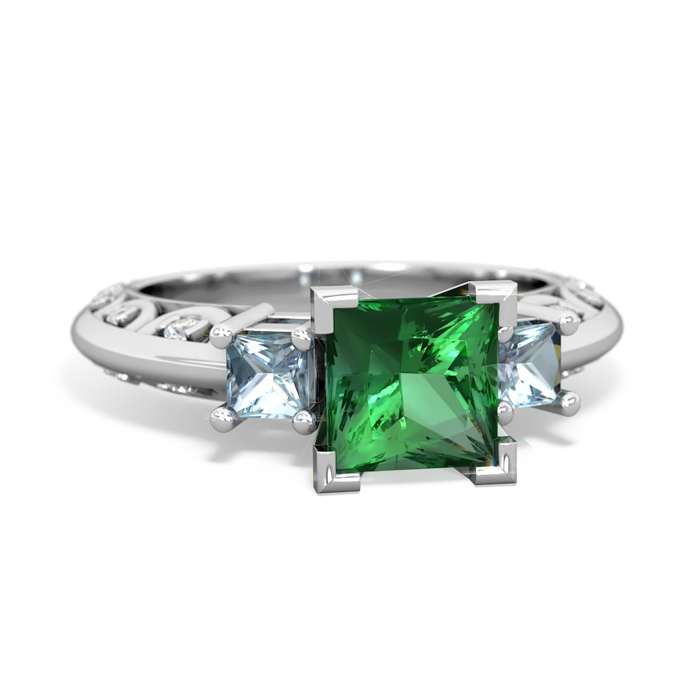 Lab Emerald Eternal Embrace Engagement 14K White Gold ring C2001