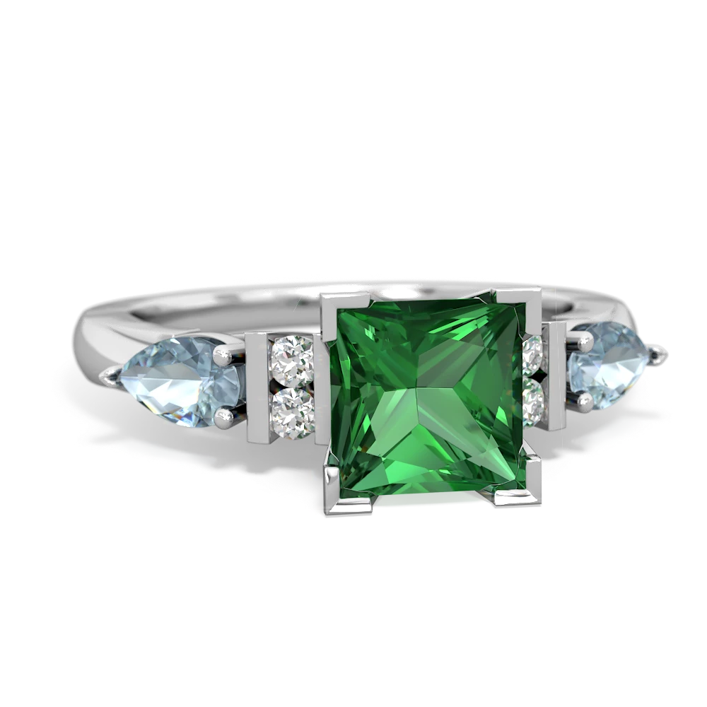 Lab Emerald 6Mm Princess Eternal Embrace Engagement 14K White Gold ring C2002