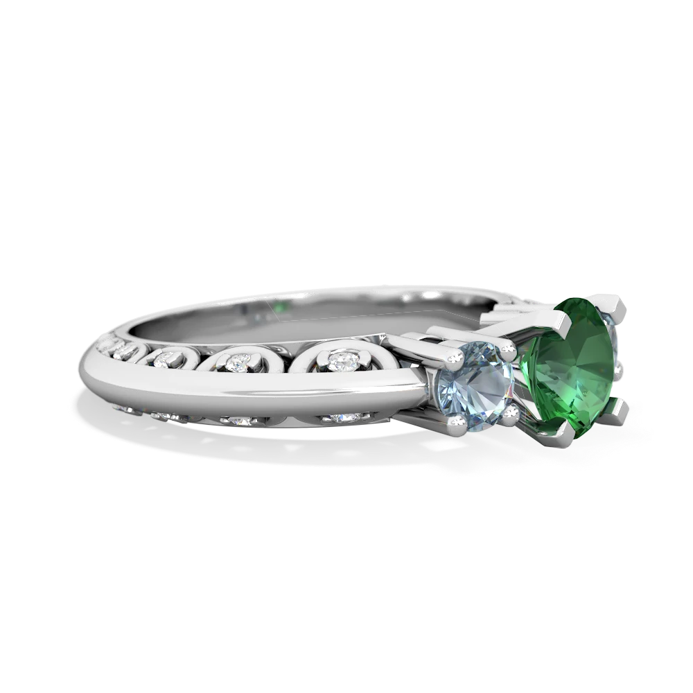 Lab Emerald Art Deco Eternal Embrace Engagement 14K White Gold ring C2003