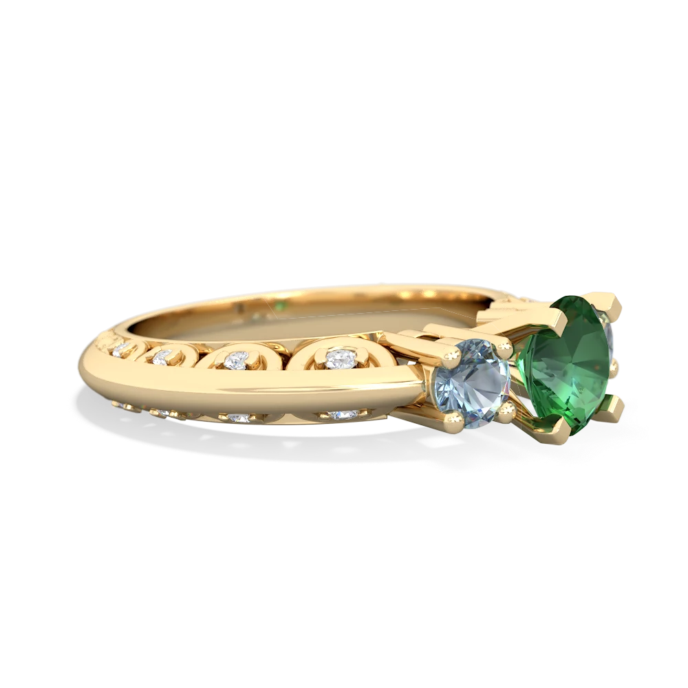 Lab Emerald Art Deco Eternal Embrace Engagement 14K Yellow Gold ring C2003