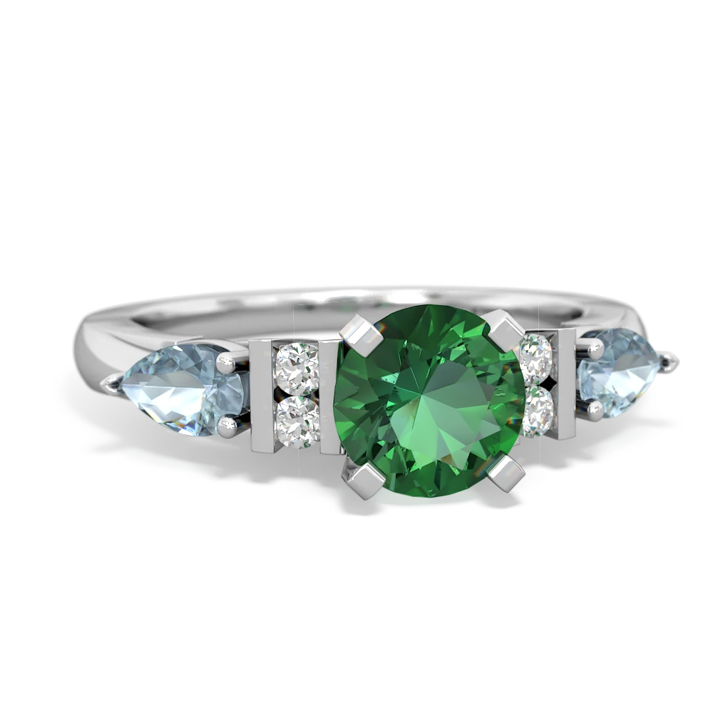 Lab Emerald 6Mm Round Eternal Embrace Engagement 14K White Gold ring R2005