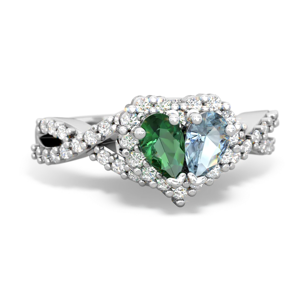 Lab Emerald Diamond Twist 'One Heart' 14K White Gold ring R2640HRT