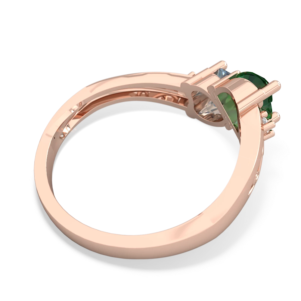 Lab Emerald Snuggling Hearts 14K Rose Gold ring R2178