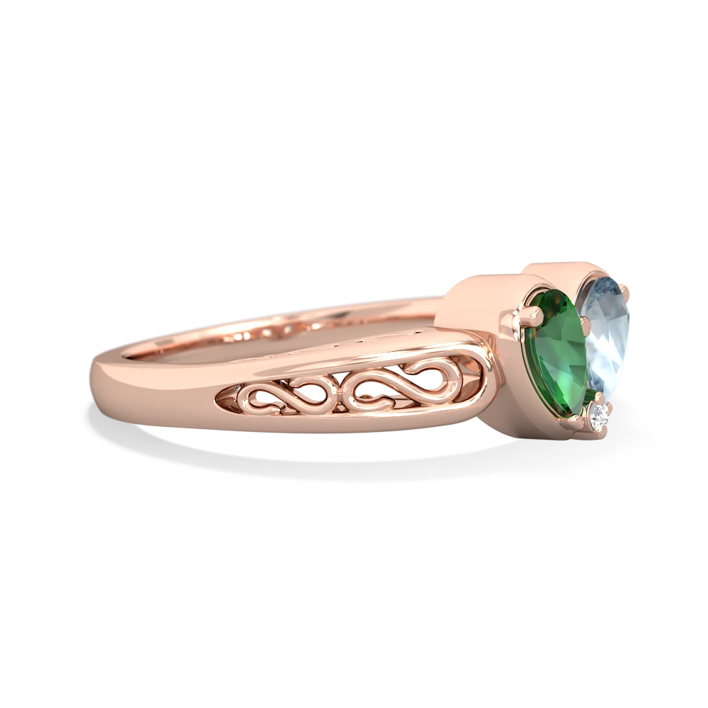 Lab Emerald Filligree 'One Heart' 14K Rose Gold ring R5070